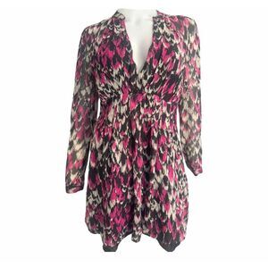 Armani Exchange long sleeve silk black white magenta print mini dress womens 10
